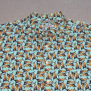 Tommy Bahama Shirt Mens Large Aqua Marlin Hawaiian Tropical All Over Print